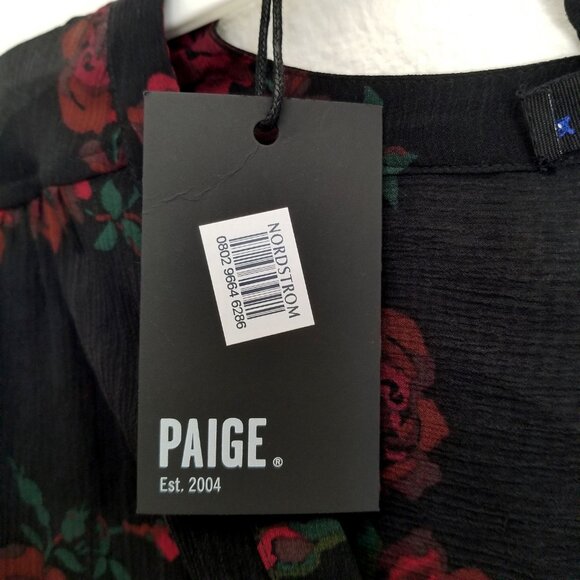 Paige Emilia Top Size L Black Multi-Joplin Rose Sheer NWT Floral Balloon Sleeves - Picture 10 of 16